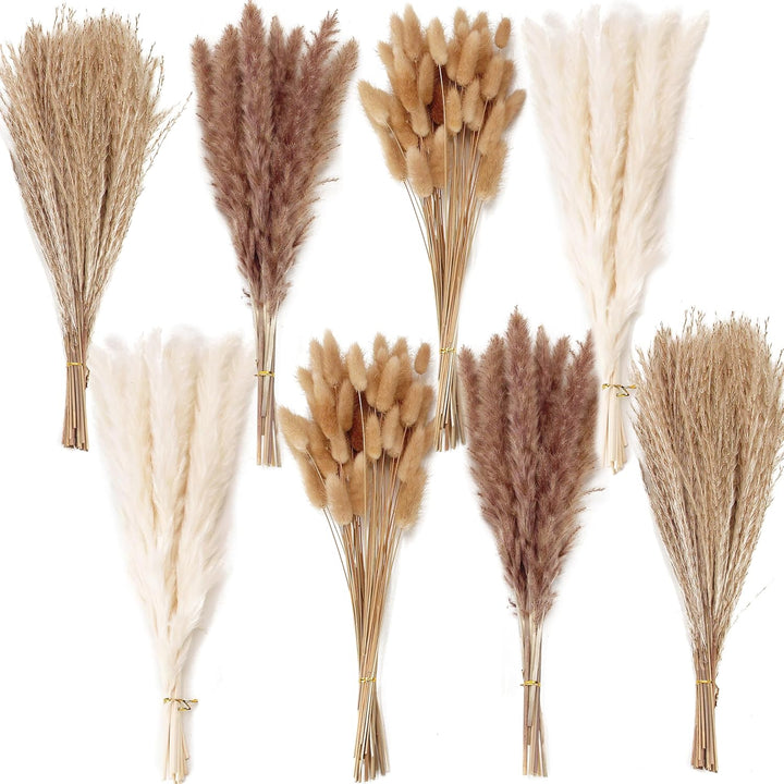 Natural Dried Pampas Grass Decor, 110 PCS Pampas Grass Contains White Bunny Tails Dried Flowers, Artificial Flowers for Bathroom Decor, Bathroom wall, Office Decor and Baby Shower Decorations