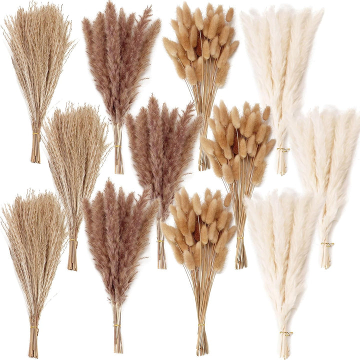Natural Dried Pampas Grass Decor, 110 PCS Pampas Grass Contains White Bunny Tails Dried Flowers, Artificial Flowers for Bathroom Decor, Bathroom wall, Office Decor and Baby Shower Decorations