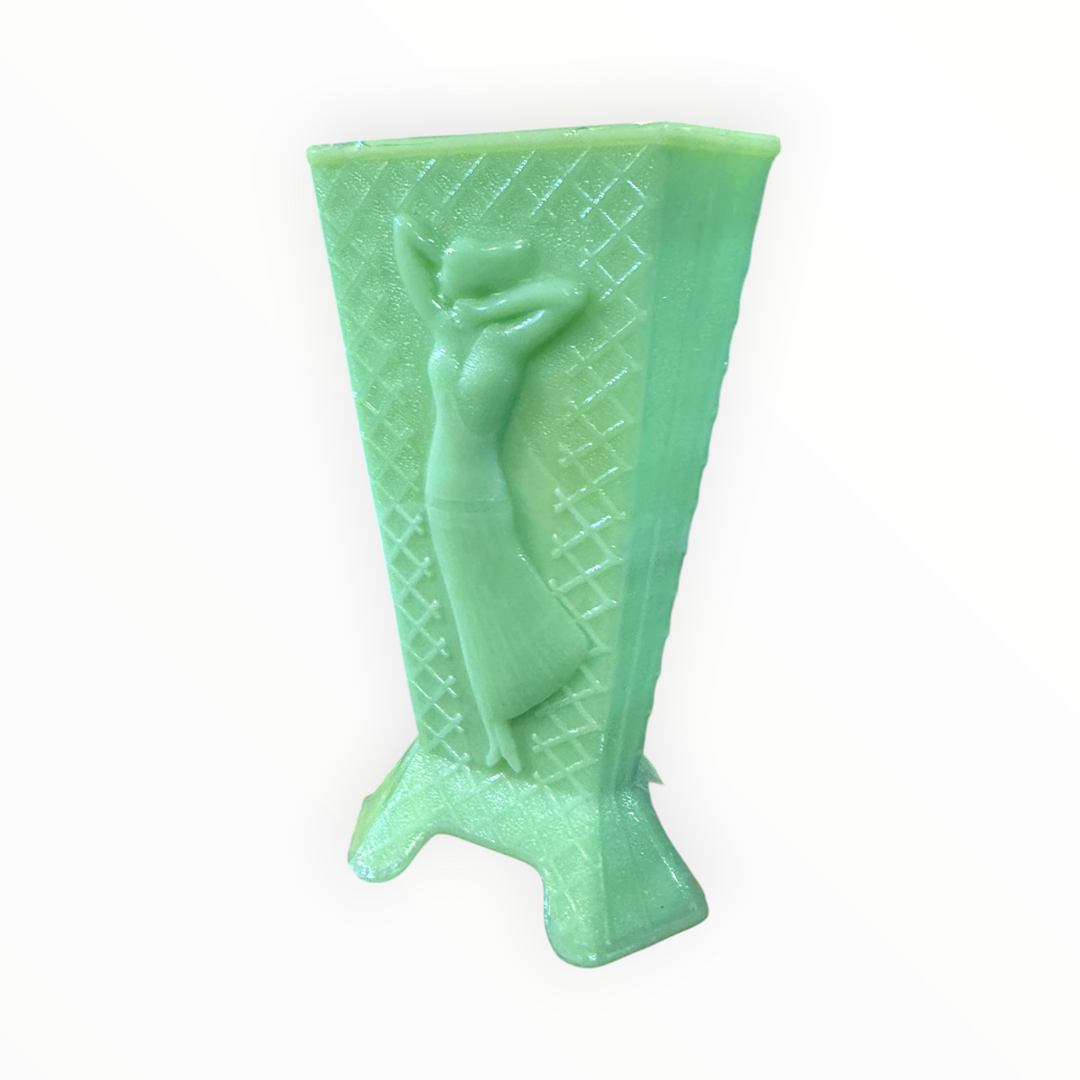 McKee Glass Jadeite Uranium Glass Nude 3 Sided Vase AS IS