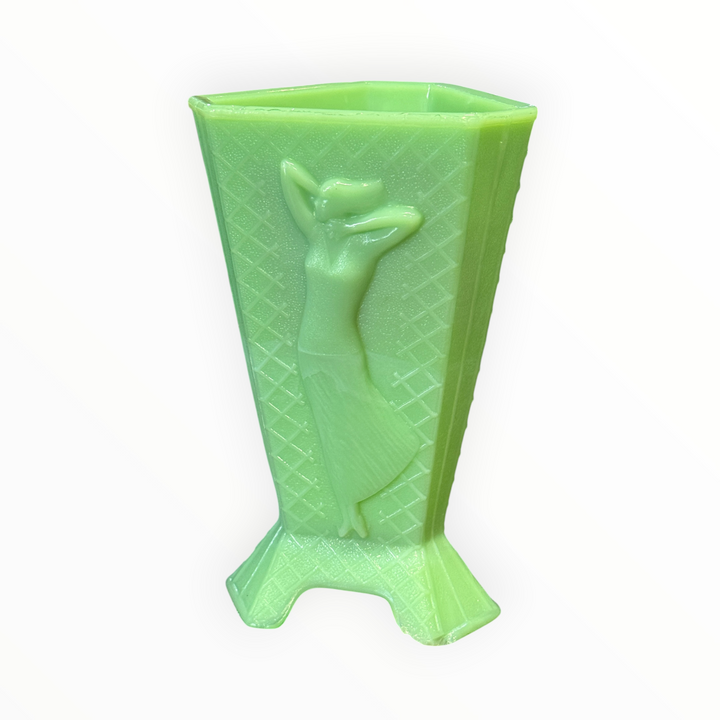 McKee Glass Jadeite Uranium Glass Nude 3 Sided Vase AS IS