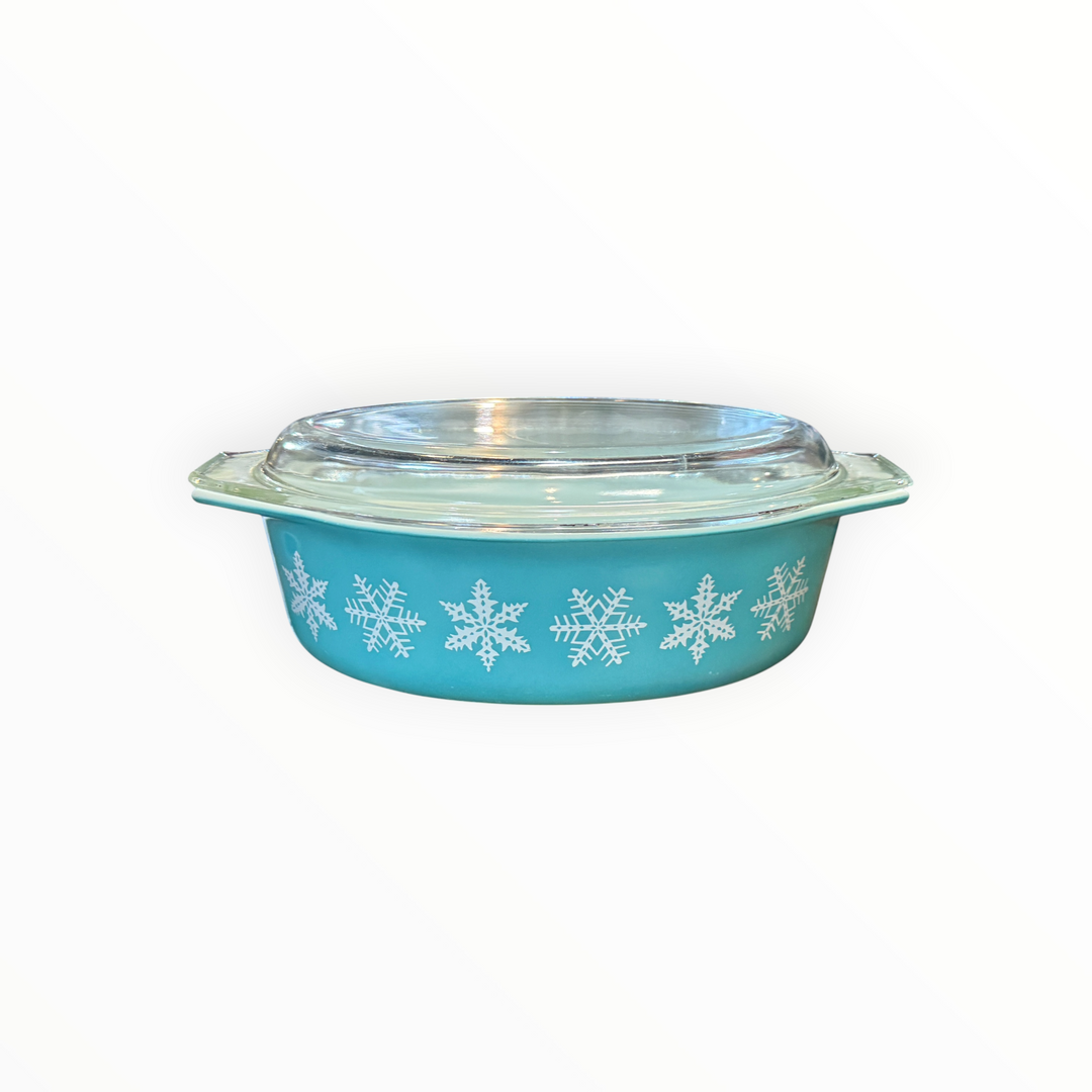 Vintage Pyrex Turquoise Snowflake Oval Casserole Dish
