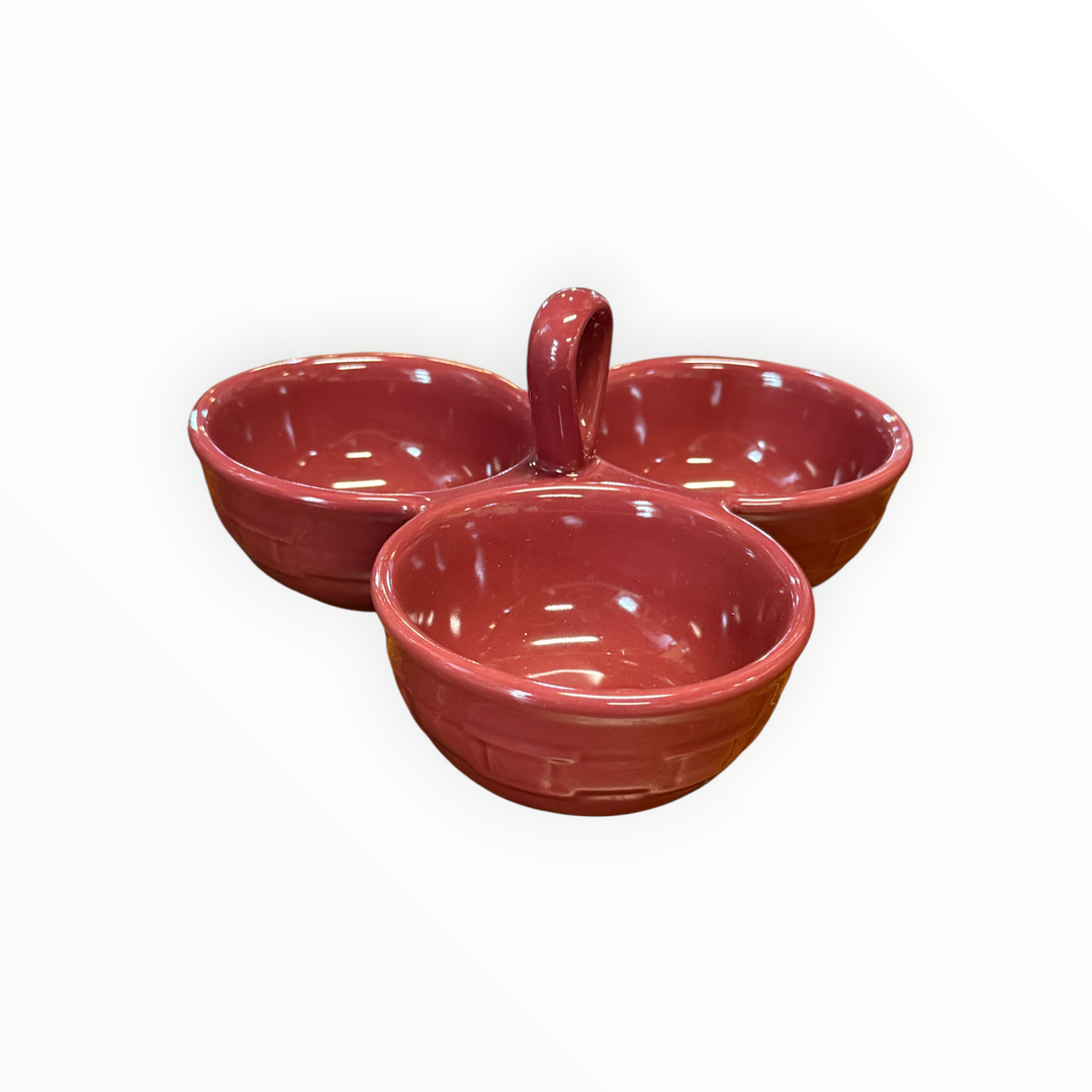 Longaberger Pottery Woven Traditions Paprika Red 3 Part Relish Server