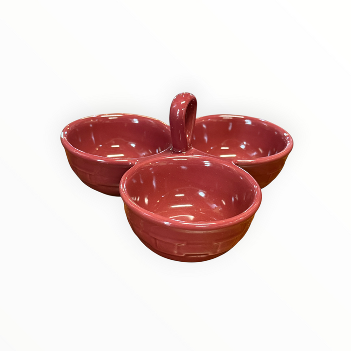 Longaberger Pottery Woven Traditions Paprika Red 3 Part Relish Server
