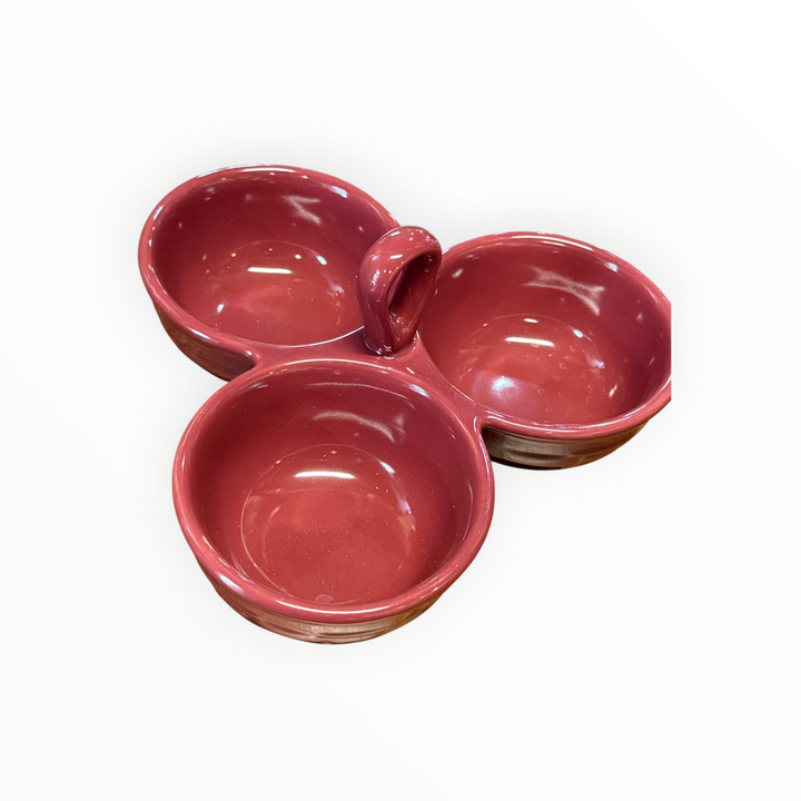 Longaberger Pottery Woven Traditions Paprika Red 3 Part Relish Server
