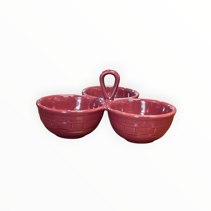 Longaberger Pottery Woven Traditions Paprika Red 3 Part Relish Server