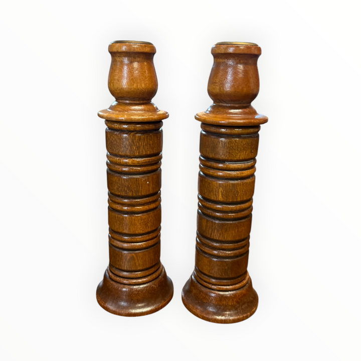 Mid-Century Modern Wooden Convertible Candle Stick Holders w/Napkin Rings