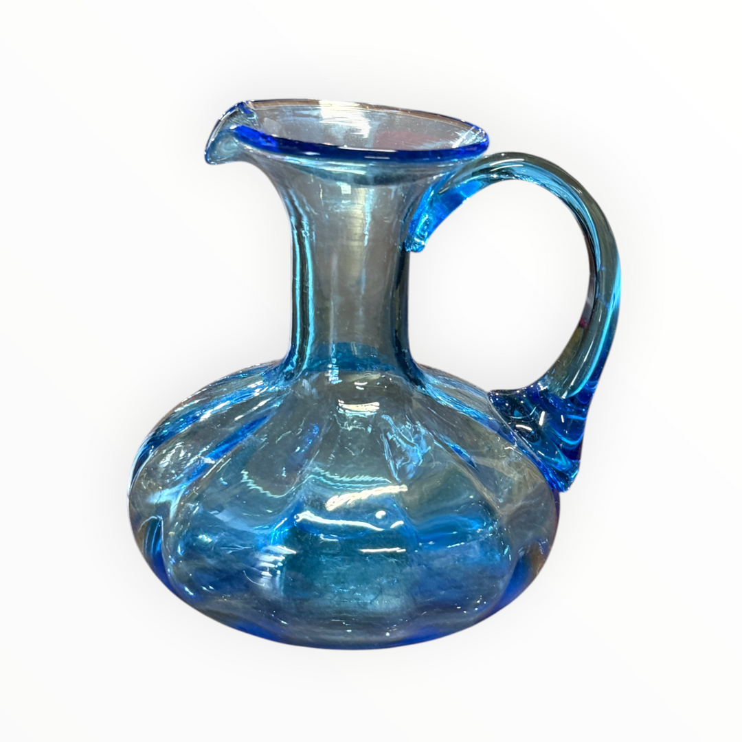Hand Blown Art Glass Pitcher Blue