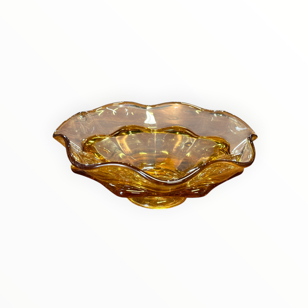 Viking Glass Amber Footed Floral Bowl