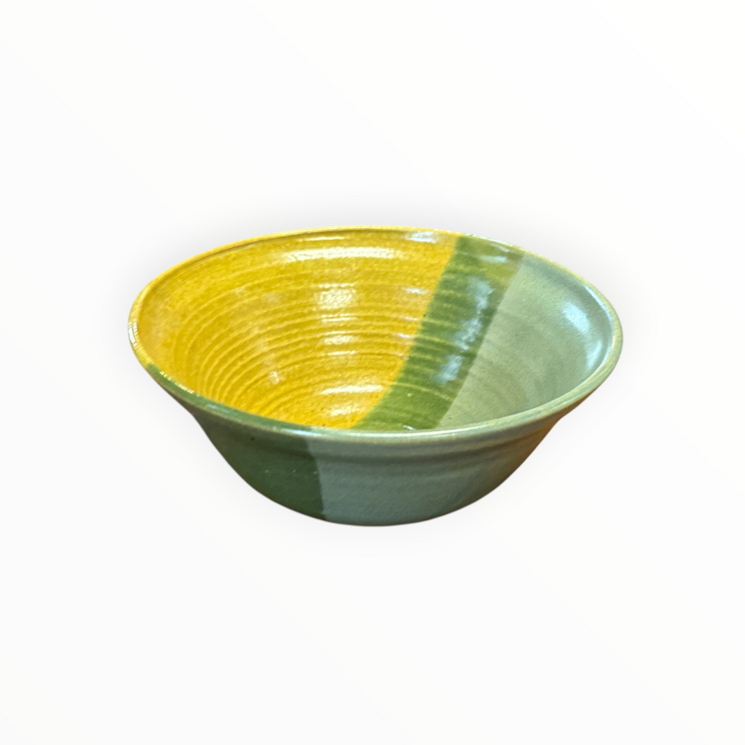 Handmade Pottery Bowl / Green &amp; Yellow
