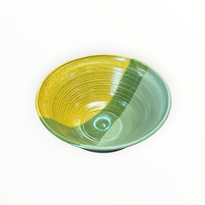 Handmade Pottery Bowl / Green &amp; Yellow