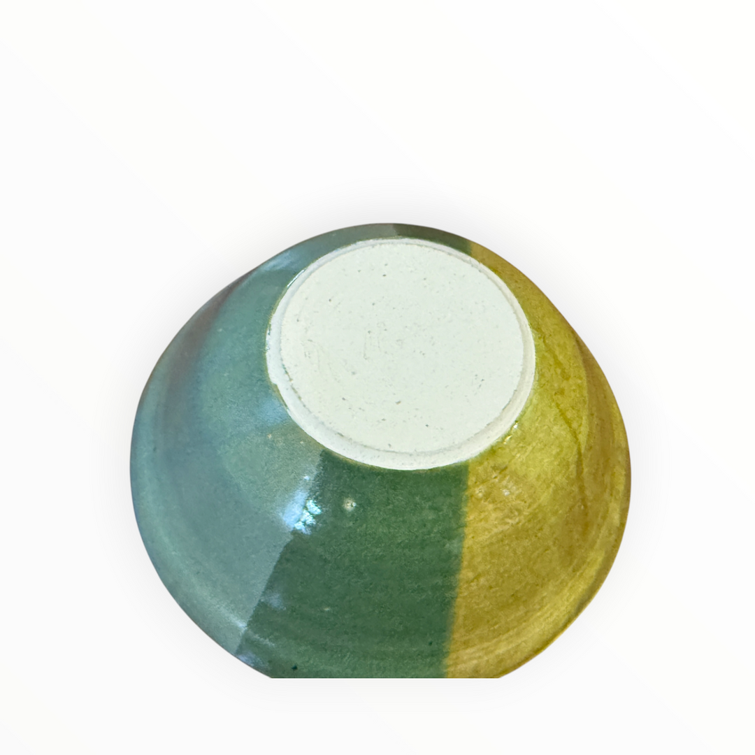 Handmade Pottery Bowl / Green &amp; Yellow