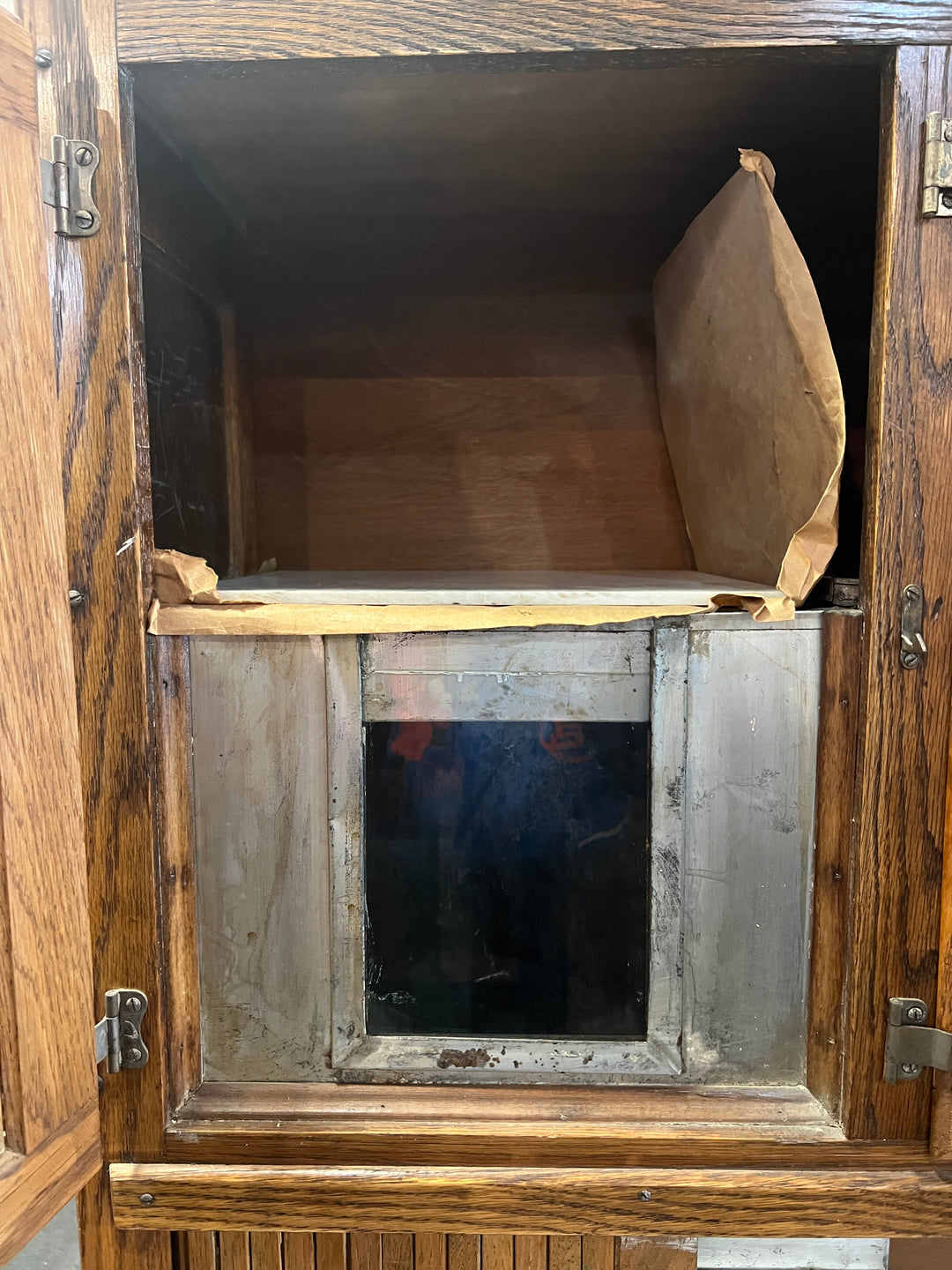 Antique Oak Hoosier Baker Cabinet with Stainless Top  PICKUP ONLY