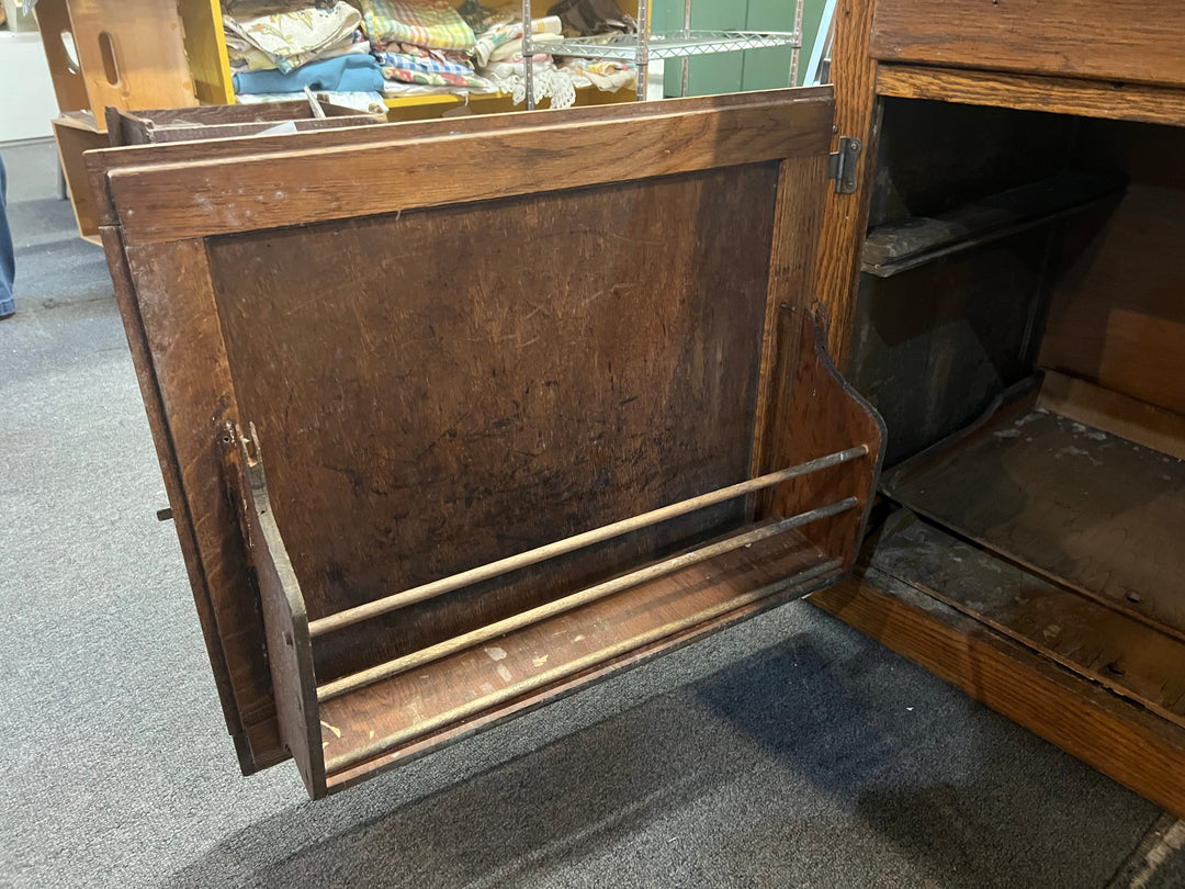 Antique Oak Hoosier Baker Cabinet with Stainless Top  PICKUP ONLY