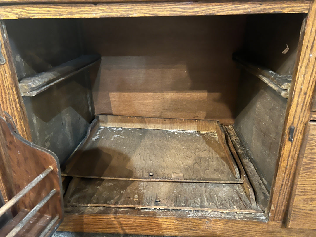 Antique Oak Hoosier Baker Cabinet with Stainless Top  PICKUP ONLY