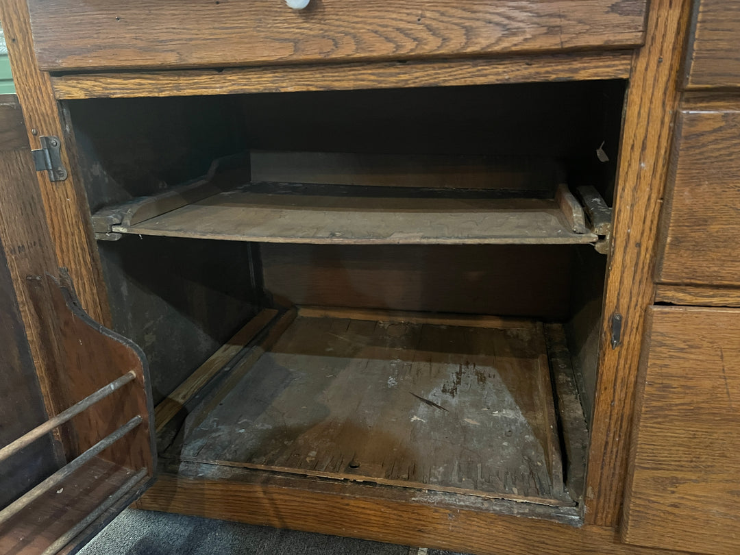 Antique Oak Hoosier Baker Cabinet with Stainless Top  PICKUP ONLY