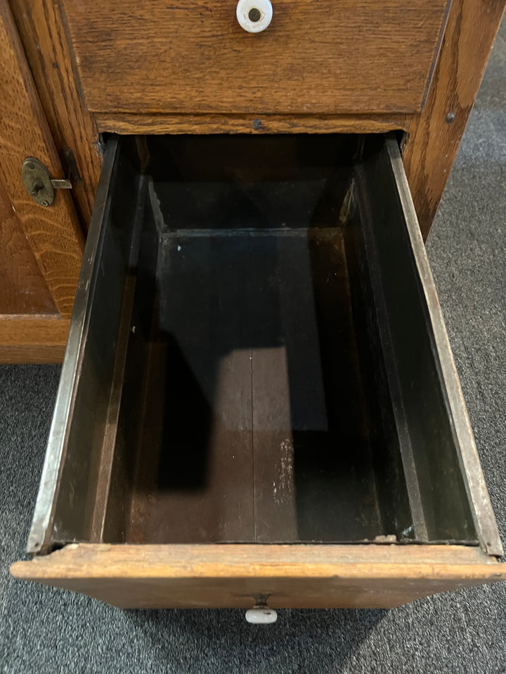 Antique Oak Hoosier Baker Cabinet with Stainless Top  PICKUP ONLY