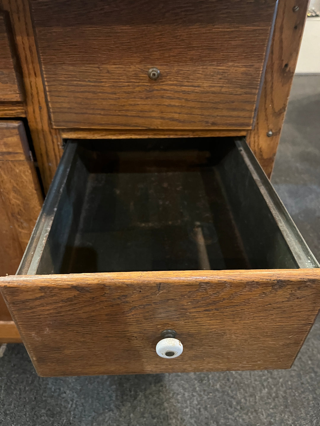 Antique Oak Hoosier Baker Cabinet with Stainless Top  PICKUP ONLY