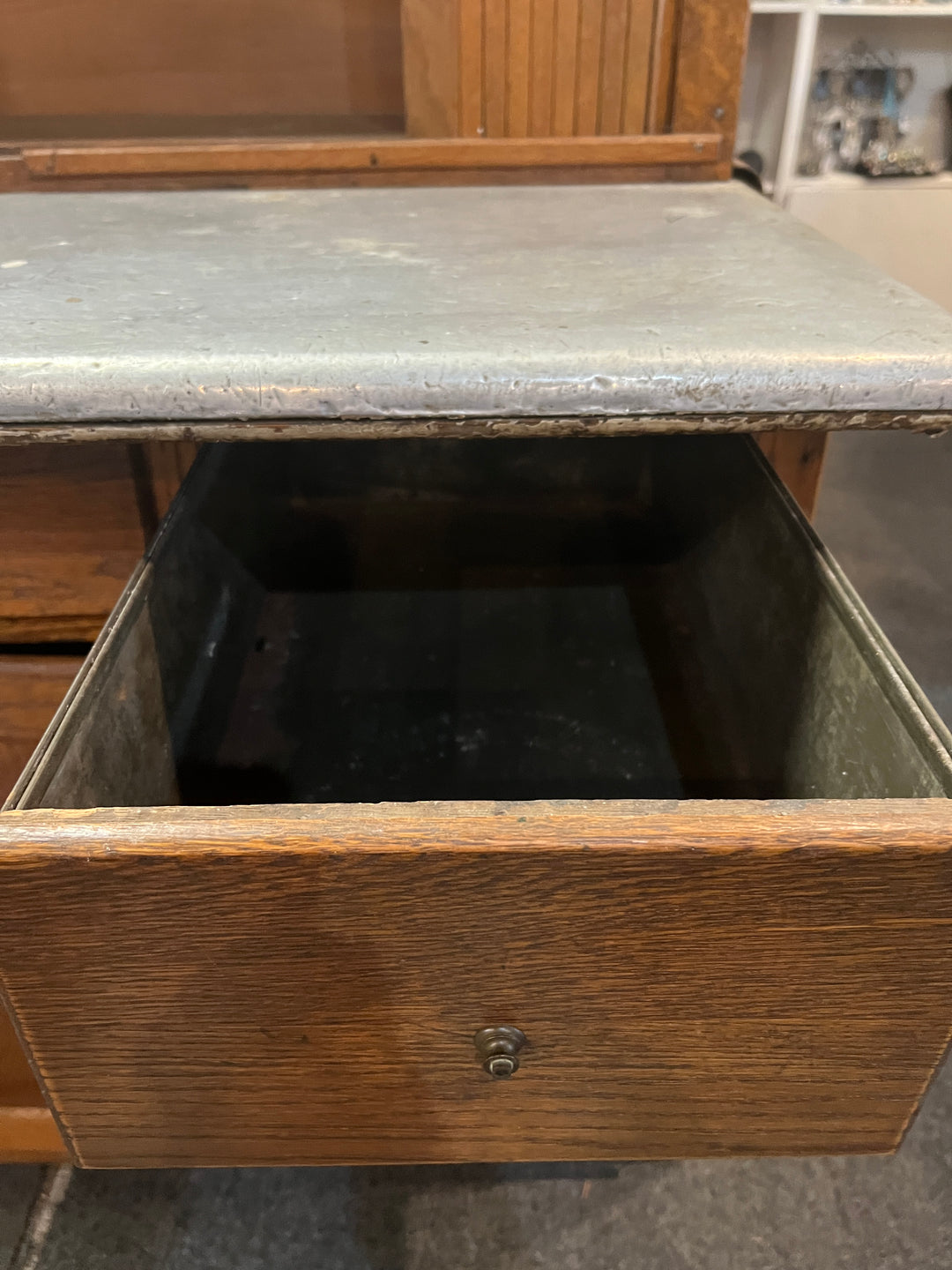 Antique Oak Hoosier Baker Cabinet with Stainless Top  PICKUP ONLY