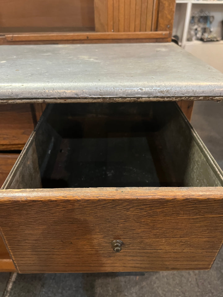 Antique Oak Hoosier Baker Cabinet with Stainless Top  PICKUP ONLY