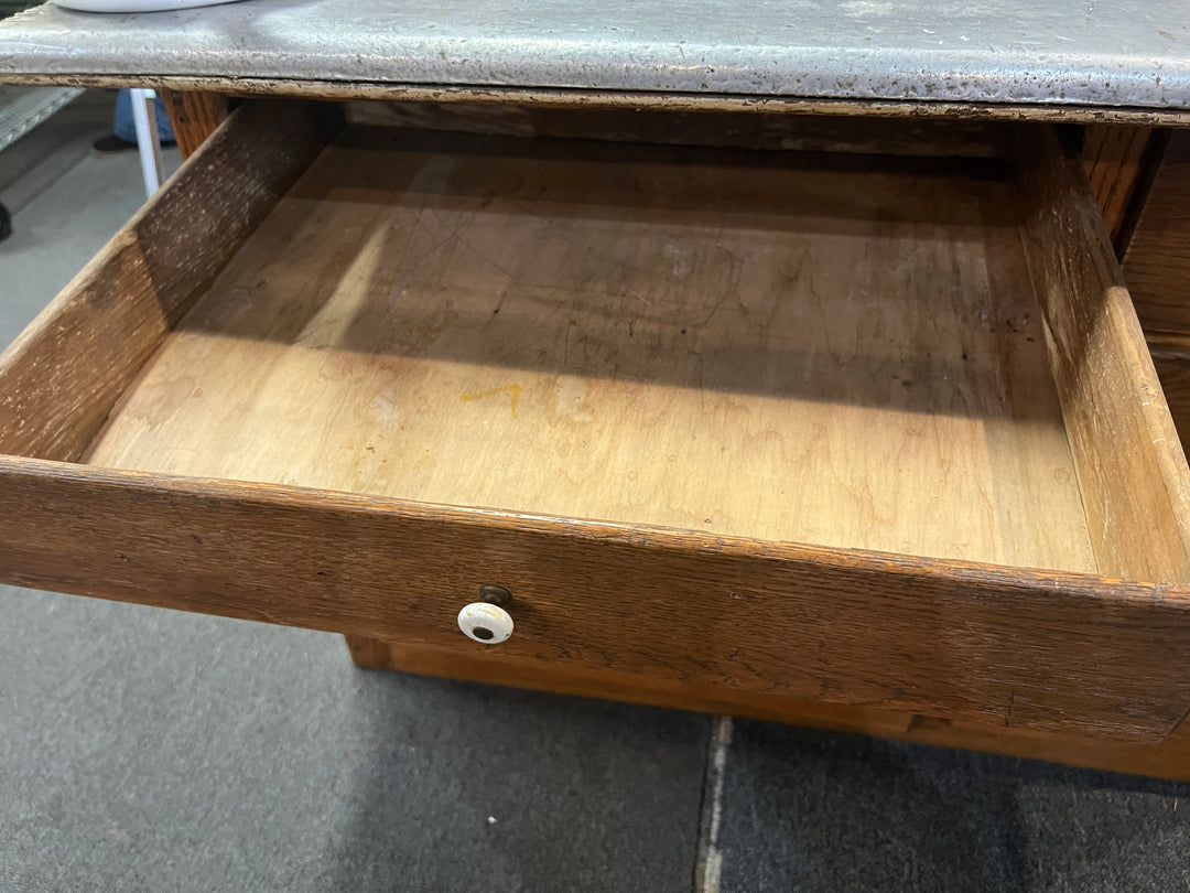 Antique Oak Hoosier Baker Cabinet with Stainless Top  PICKUP ONLY