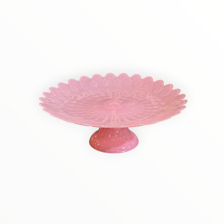 Glass Pink Flower Cake Stand