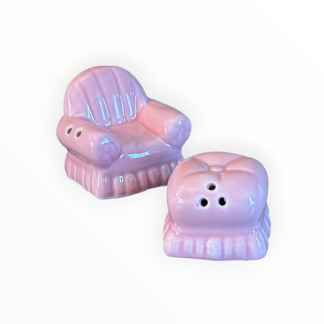 Pink Ceramic Chair / Ottoman Salt and Pepper Shaker Set