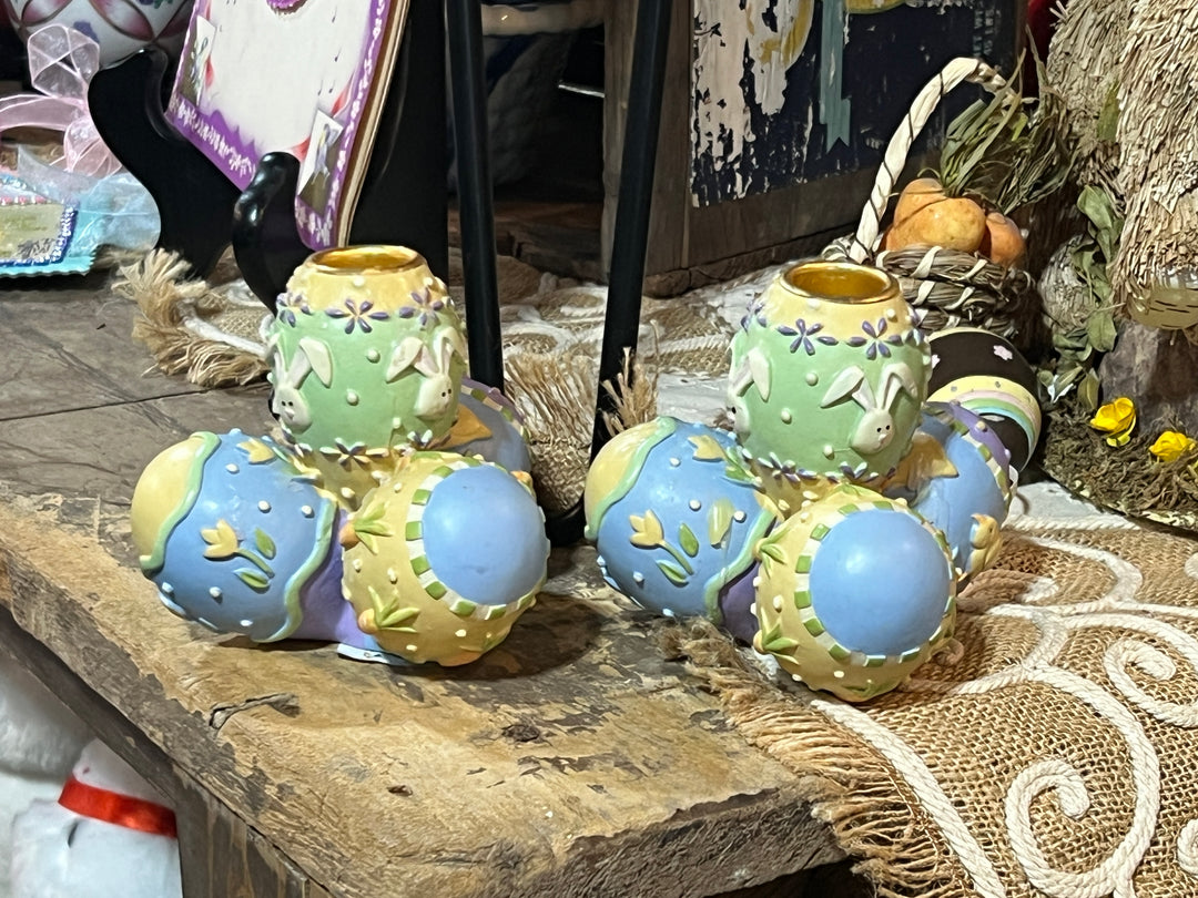 Easter - Easter Egg Taper Candle Holder Pair