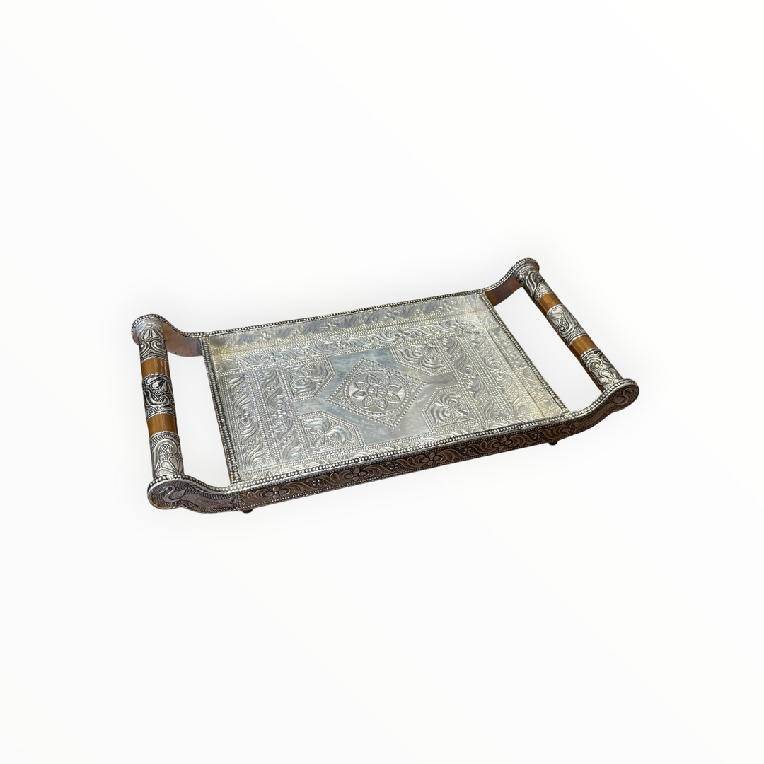 Ornate Vintage Silver-plated Metal Serving Tray