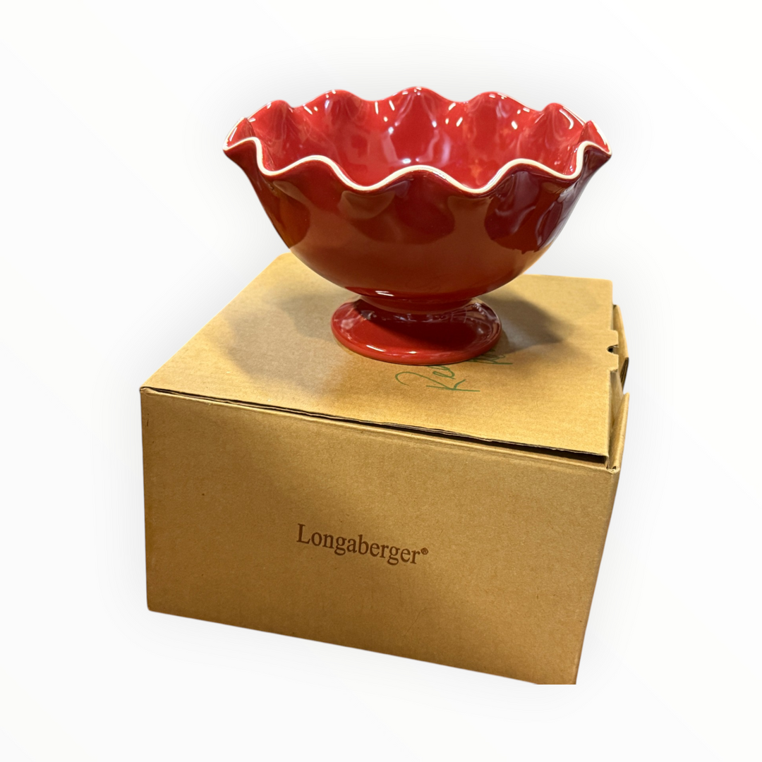 Longaberger Pottery Be My Valentine Red Ruffled Bowl 
