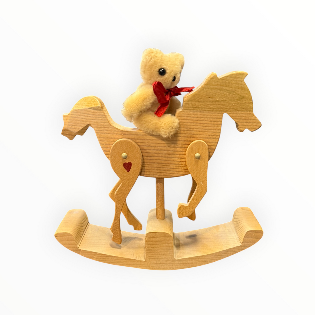 John J. Hart Wooden Rocking Horse Figurine w/Bear