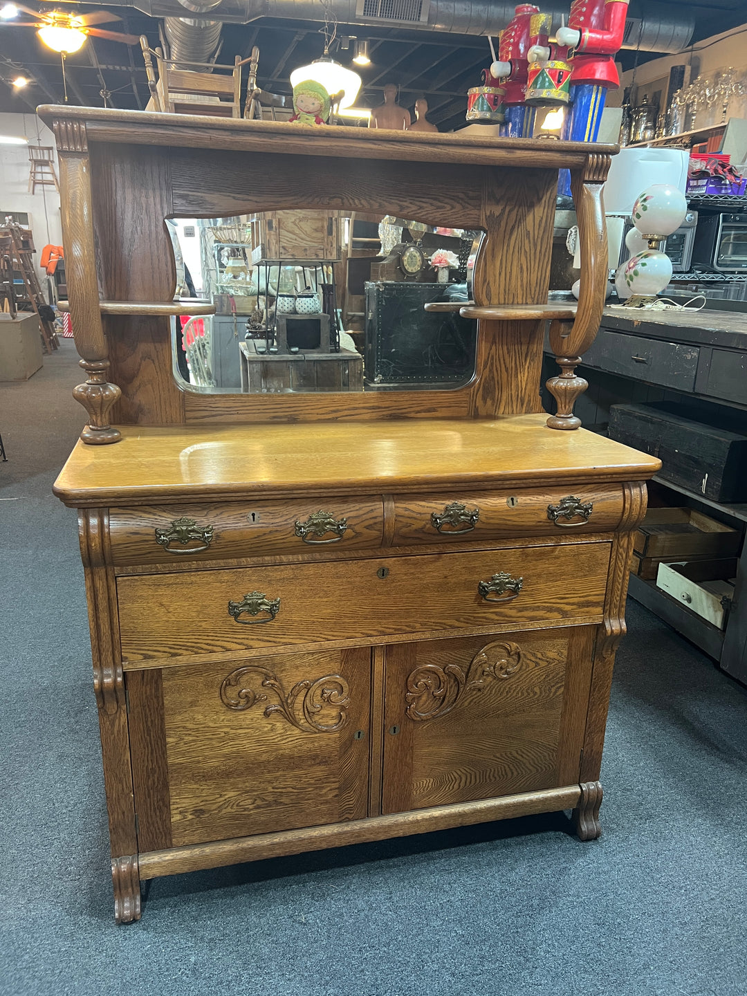 Antique Sideboard Cabinet with Mirror  PICKUP ONLY