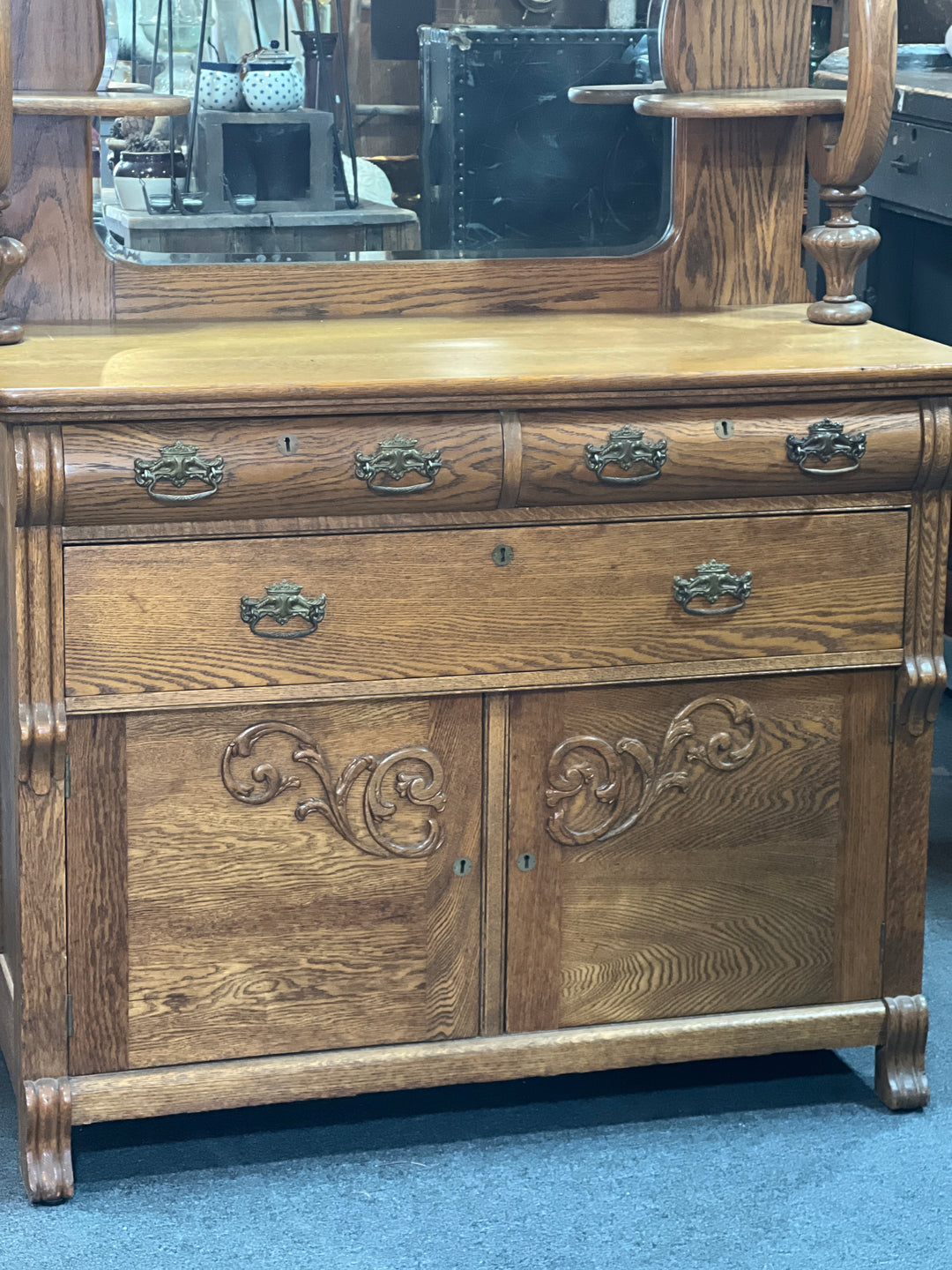 Antique Sideboard Cabinet with Mirror  PICKUP ONLY