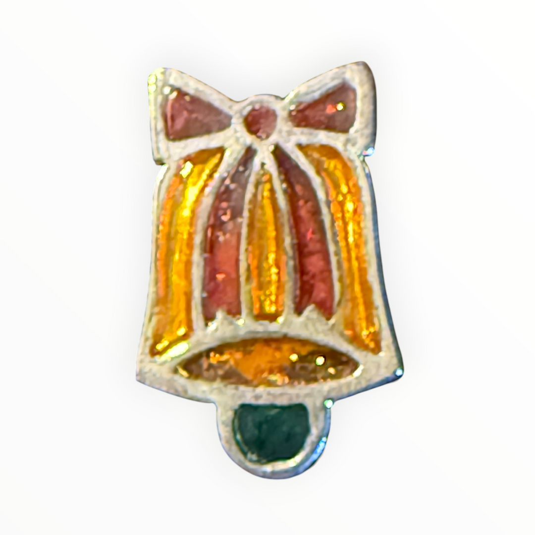 Brooch - Vintage Gold-tone Faux-Stained-Glass Enamel Christmas Bell Brooch