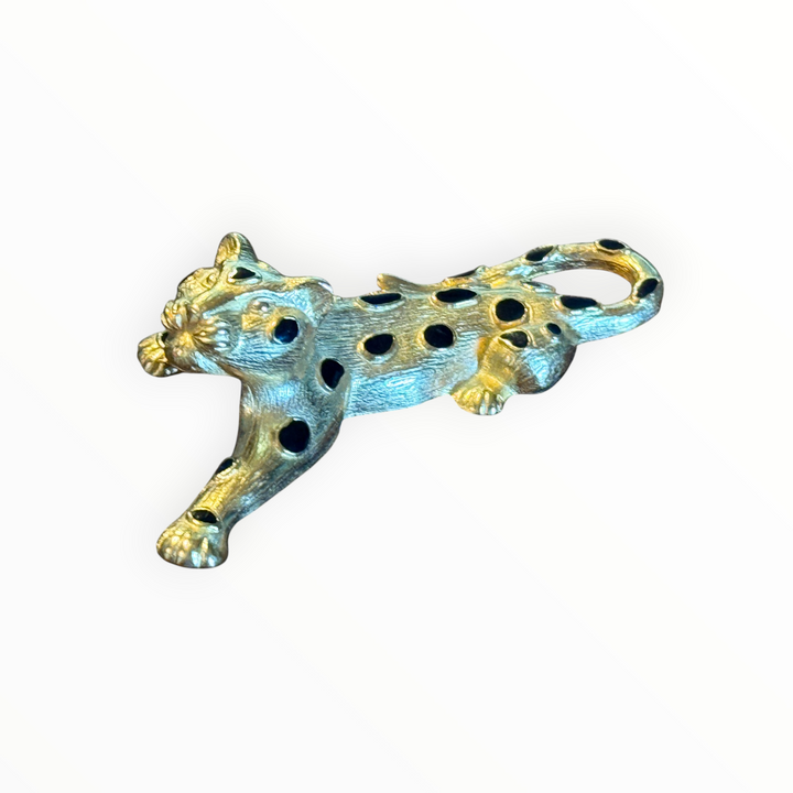 Brooch - Vintage Trifari 1980’s Crouching Leopard Brooch Pin Gold Tone Signed