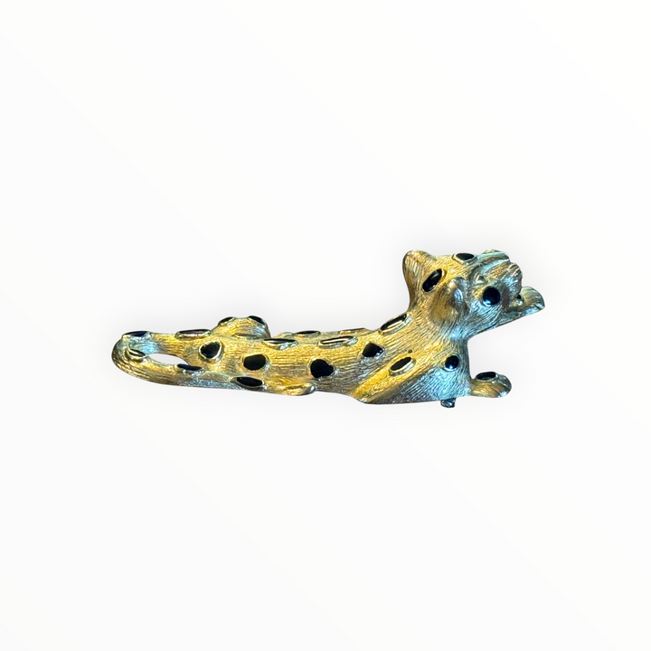 Brooch - Vintage Trifari 1980’s Crouching Leopard Brooch Pin Gold Tone Signed