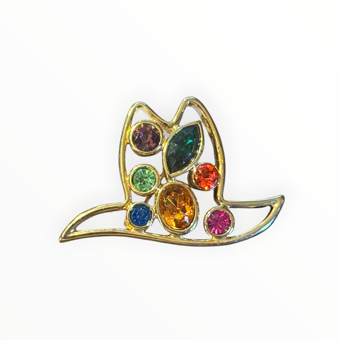 Brooch - Bijoux Designs New York gold-plated rhinestone hat