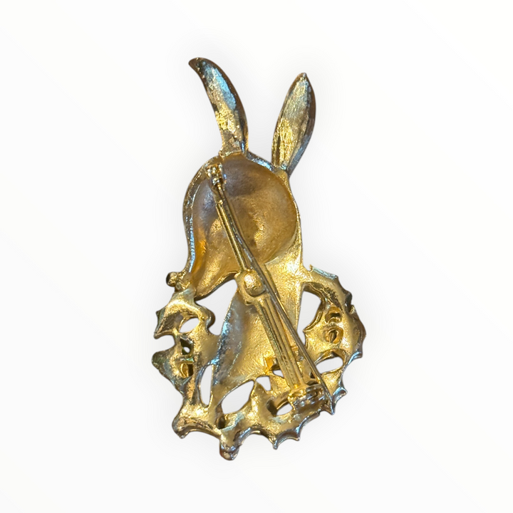 Brooch - Vintage Christmas Wreath Deer Holly Rhinestone Brooch