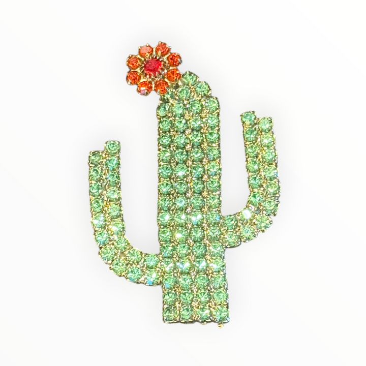 Brooch - Gold-one Cactus Rhinestone Brooch