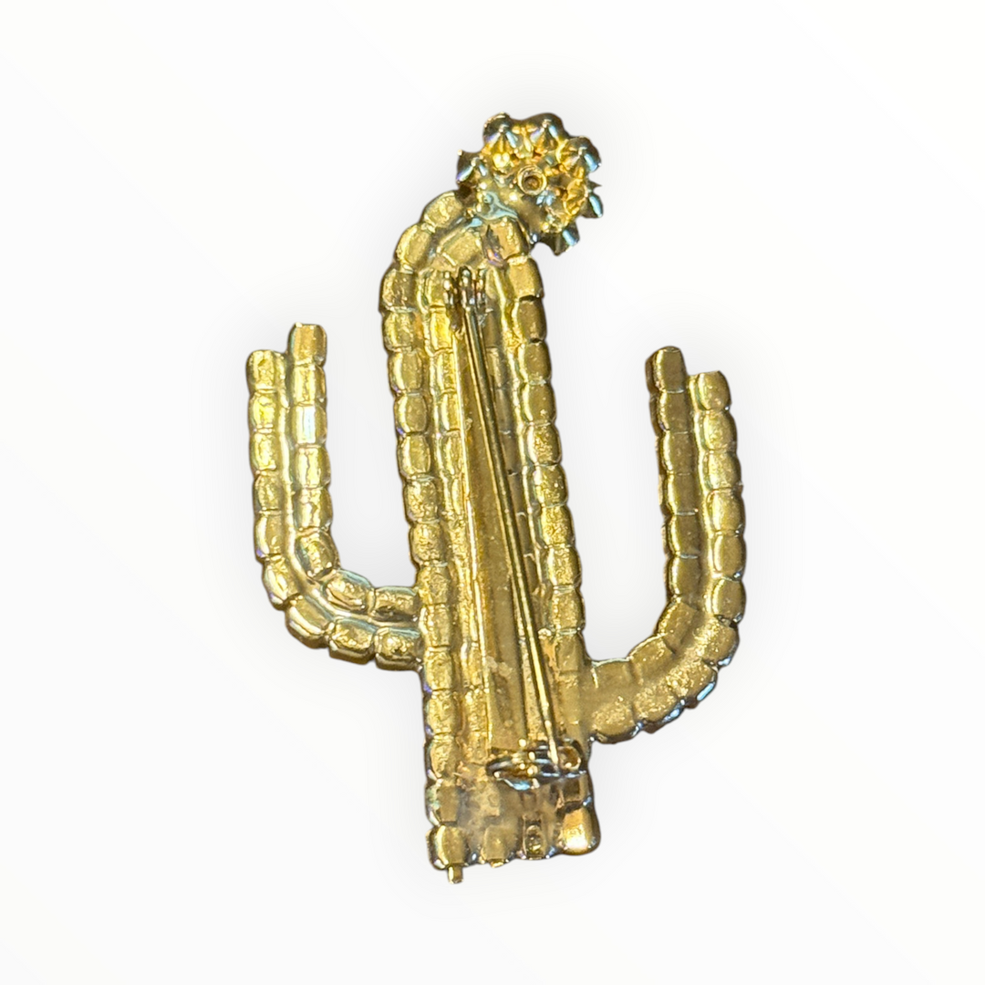 Brooch - Gold-one Cactus Rhinestone Brooch