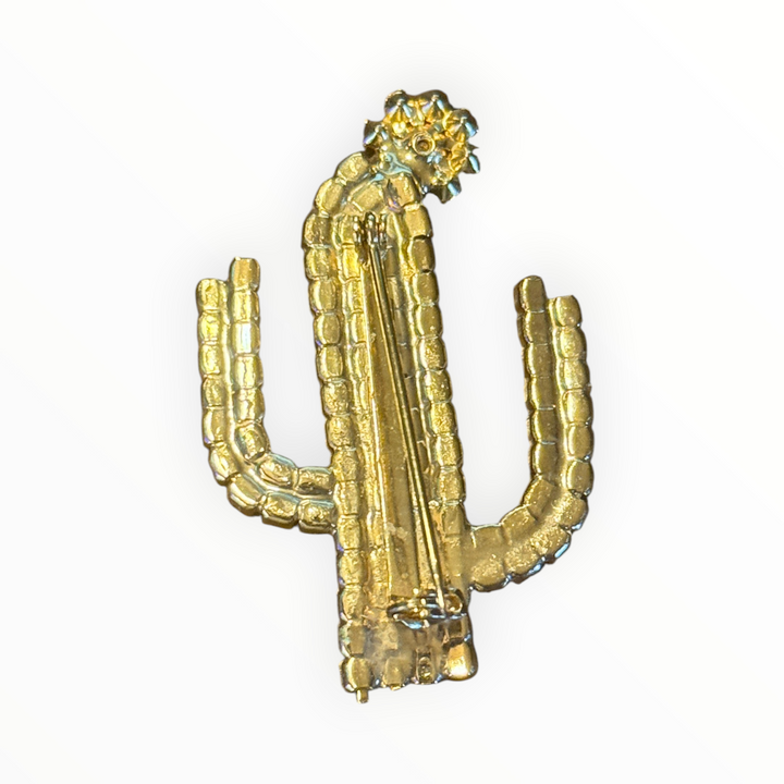 Brooch - Gold-one Cactus Rhinestone Brooch