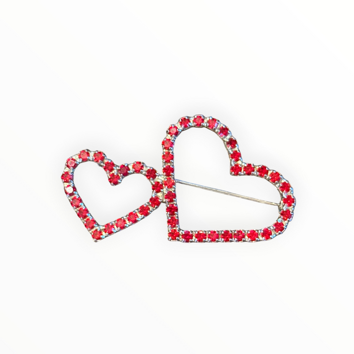 Brooch - Bauer Red Rhinestone Double Heart Brooch