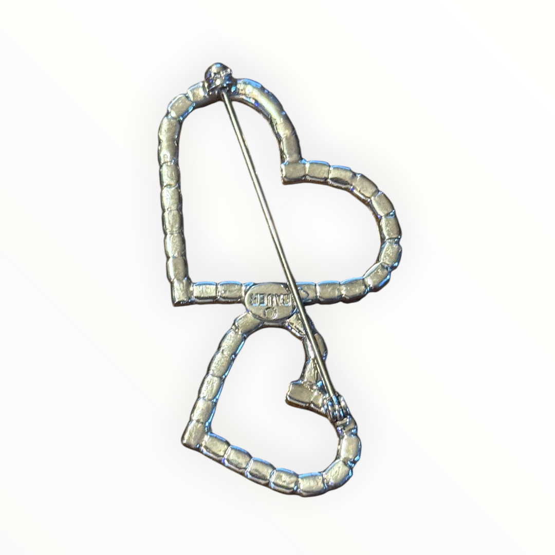 Brooch - Bauer Red Rhinestone Double Heart Brooch