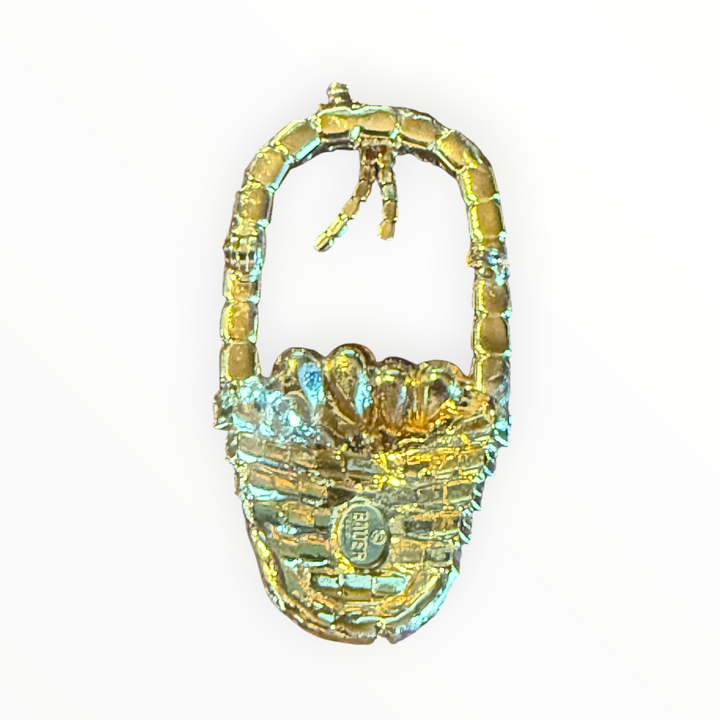 Brooch - Vintage Signed Bauer Rhinestone Easter Basket With Bow Brooch