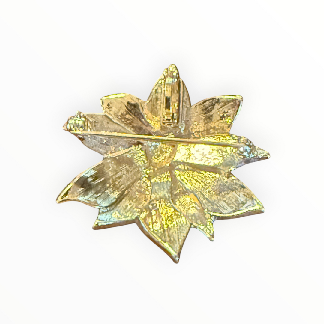 Brooch - Avon Gold Tone Orange Sparkle Enamel Flower Brooch