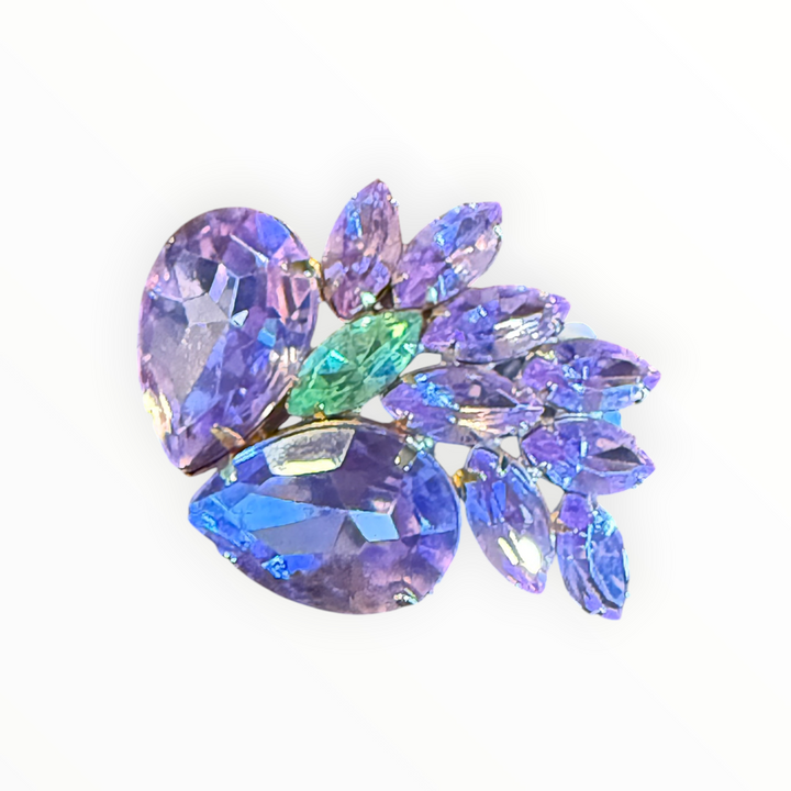 Brooch - Gold-tone Purple Faceted Rhinestone Brooch