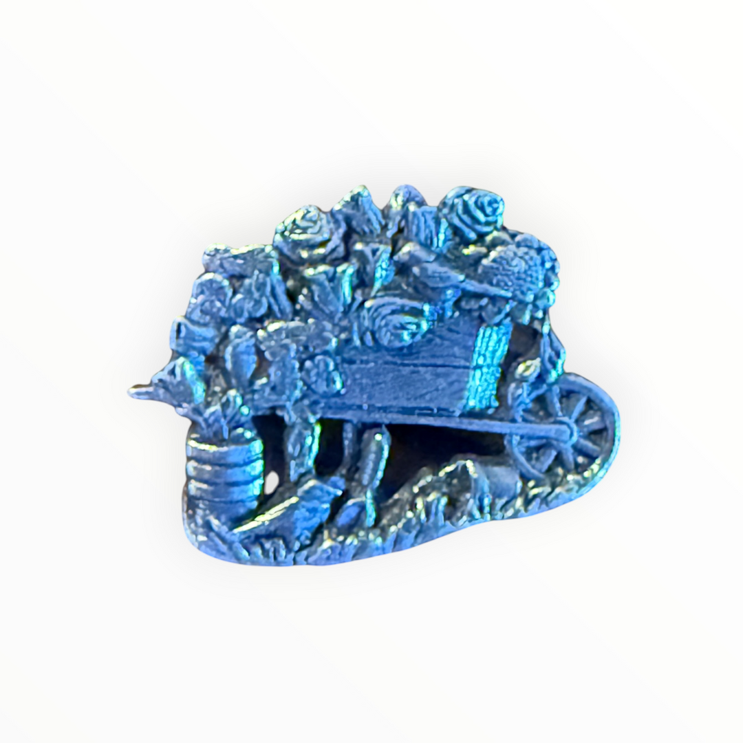 Brooch - Birds &amp; Bloom Pewter Floral Garden Wheelbarrow Brooch