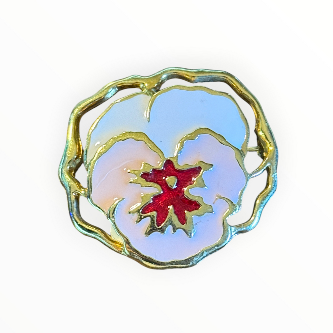 Brooch -  Avon "Full Bloom" Gold-tone and Enamel Pansy Brooch