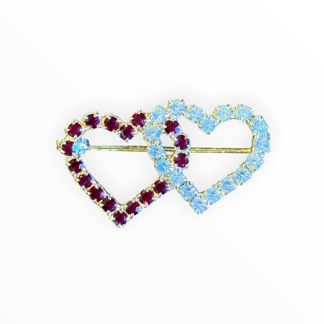 Brooch -  Vintage Gold-tone Interlocking Double Heart Brooch