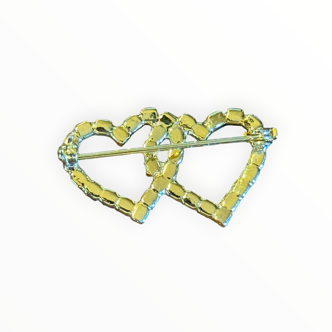 Brooch -  Vintage Gold-tone Interlocking Double Heart Brooch