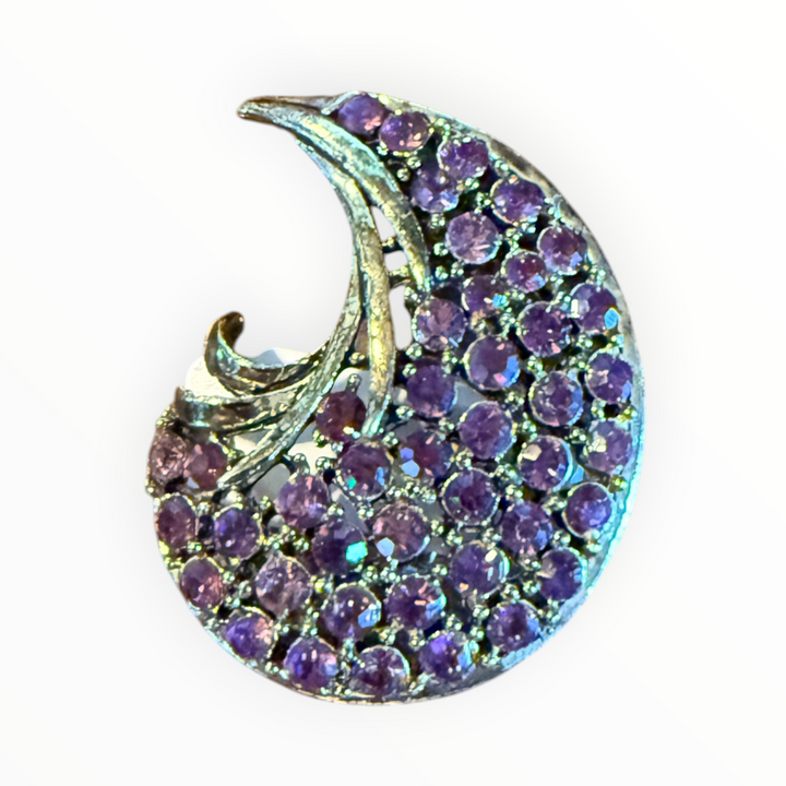 Brooch -  Vintage Crescent Purple Rhinestone Brooch